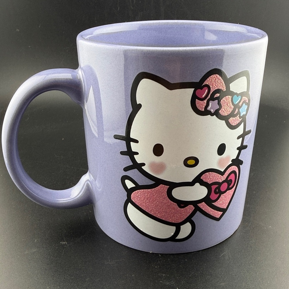 Hello Kitty Sanrio Purple Mug with Pink Glitter Heart